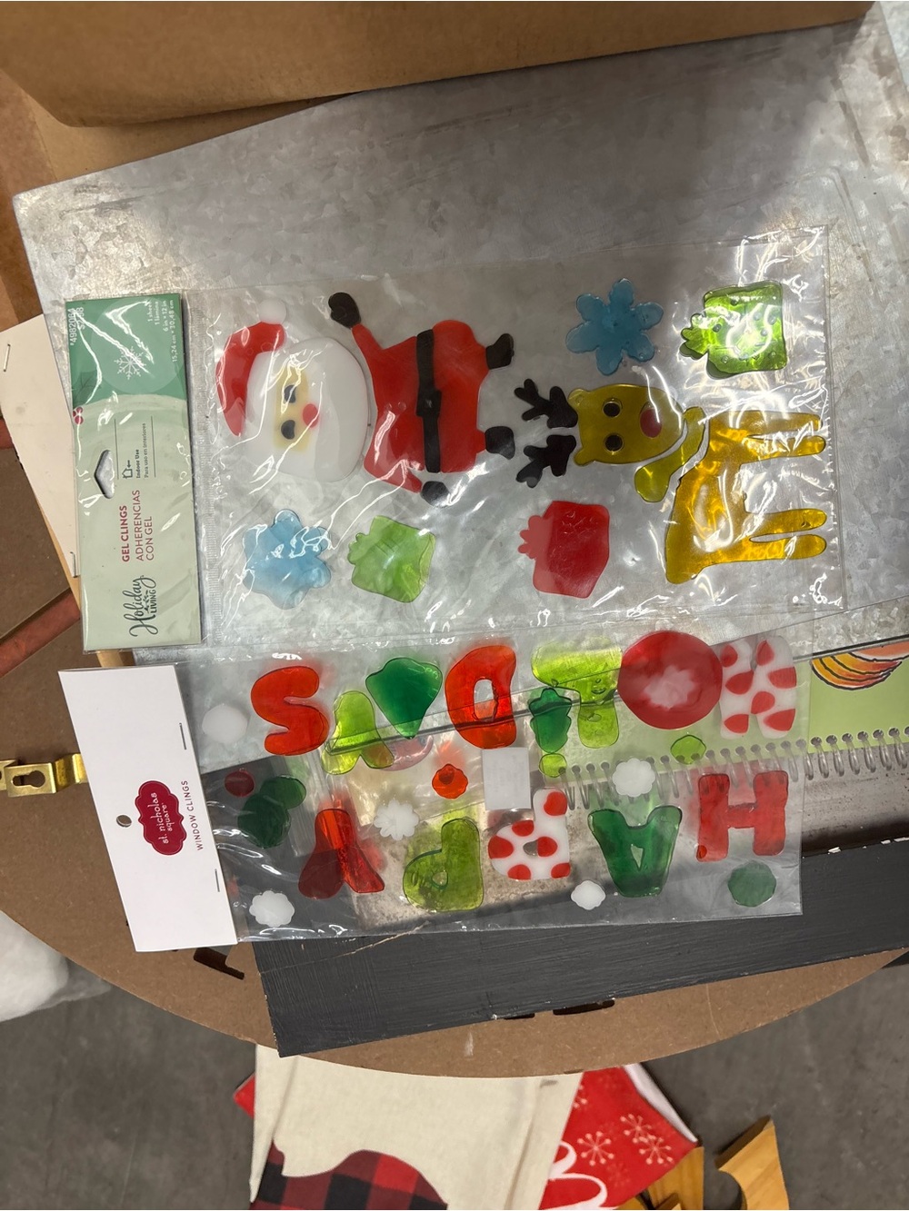 Holiday Gel Window Clings - Santa & Reindeer in Red, Green, Yellow